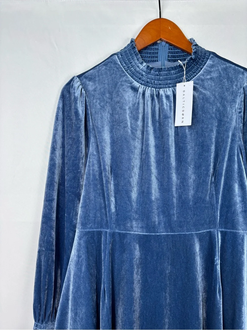 NEW Baltic Born Tina Velvet Short Dress Blue Size L Mini Mock Neck Long Sleeve